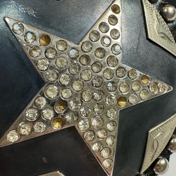 Vintage Cowboy Decor Lonestar Stud Leather Belt  Rhinestone Buckle 36 Studded main image 11